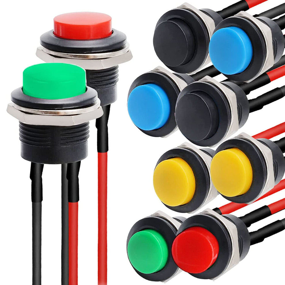 10Pcs 12Mm Momentary Push Button Switch, Mini Horn Push Button, Round Push Button, 12V Push Button, With Pre-Soldered Wires 4027070133106