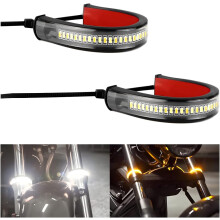 2 Stück LED-Blinker für Motorräder, flexible zweifarbige Gabelblinker in Weiß und Gelb, verstellbares wasserdichtes Tagfahrlicht (DRL)