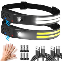 Ultra krachtige LED-hoofdlamp, 2 stuks 230 groothoekhoofdlamp met 6 lichtstanden, 2 waterdichte LED-hoofdlampen met witte lichtsensor voor jogge