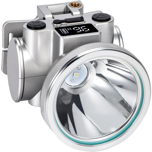 Lampe frontale LED haute luminosité avec écran. Lampe frontale étanche rechargeable USB-C avec indicateur de durée d'utilisation. 4 modes d'éclai
