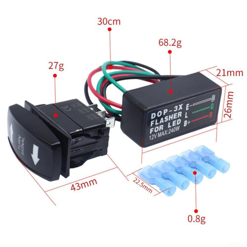 Kompaktes Wippschalter-Blinker-Set für ATVs und Motorräder. Einfache Verkabelung. 1