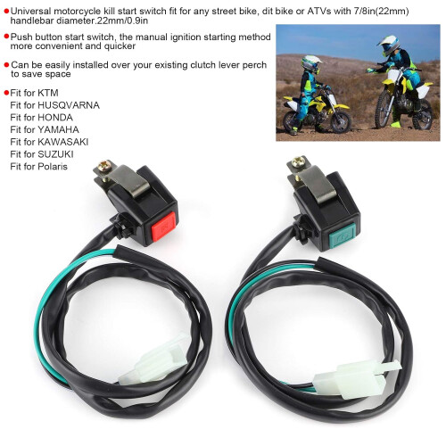 Kill Start Switch Motorcycle Starter Kill Switch Handlebar Ignition Dual Button 22mm Car Glam Interior Accessory Suitable for ATV Dit Bike 2