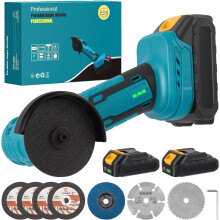 21V Cordless Angle Grinder with 2 x 2.0Ah Batteries and 7 Cutting Discs, 3-inch 19000RPM Mini Angle Grinder Brushless Motor, 210W Power Electric Grind
