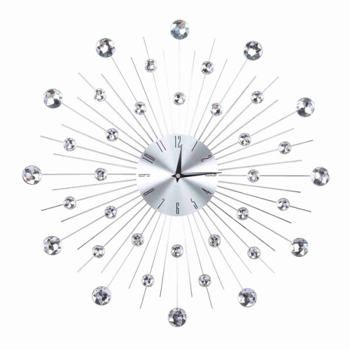 Sparkling Bling Metallic Silver Wall Clock 51cm Rhinestone Decor 2
