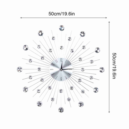 Sparkling Bling Metallic Silver Wall Clock 51cm Rhinestone Decor 1