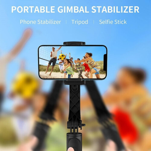 Foldable Wireless Tripod Gimbal Stabilizer Selfie Stick Black Compatible With iOS Android Bluetooth Shutter Monopod 2