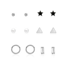 Stud Earrings For Women, Sterling Silver Simulated Freshwater Pearl Small Stud Earrings Set, Fashion Ear Stud Jewelry Decoration Suitable For Party En