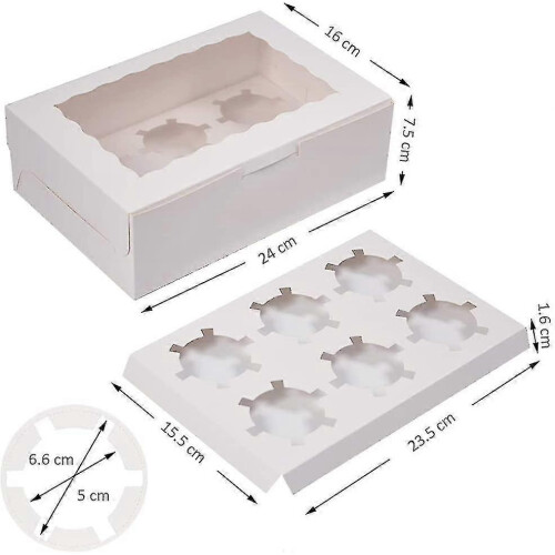 12 Pieces  Cake Boxes with 6 Compartments.White  Cake Boxes with Pvc 1