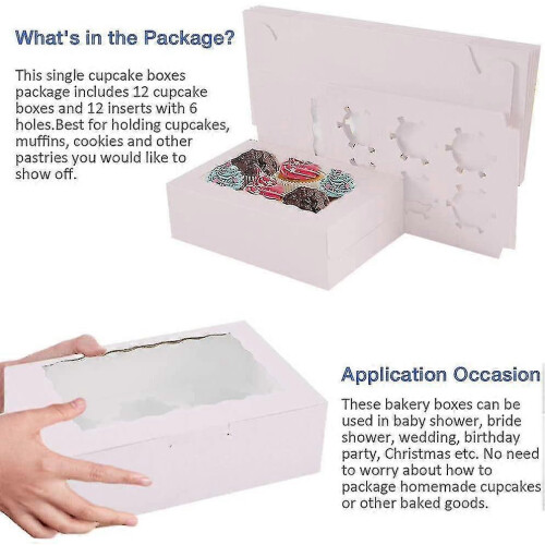 12 Pieces  Cake Boxes with 6 Compartments.White  Cake Boxes with Pvc 2