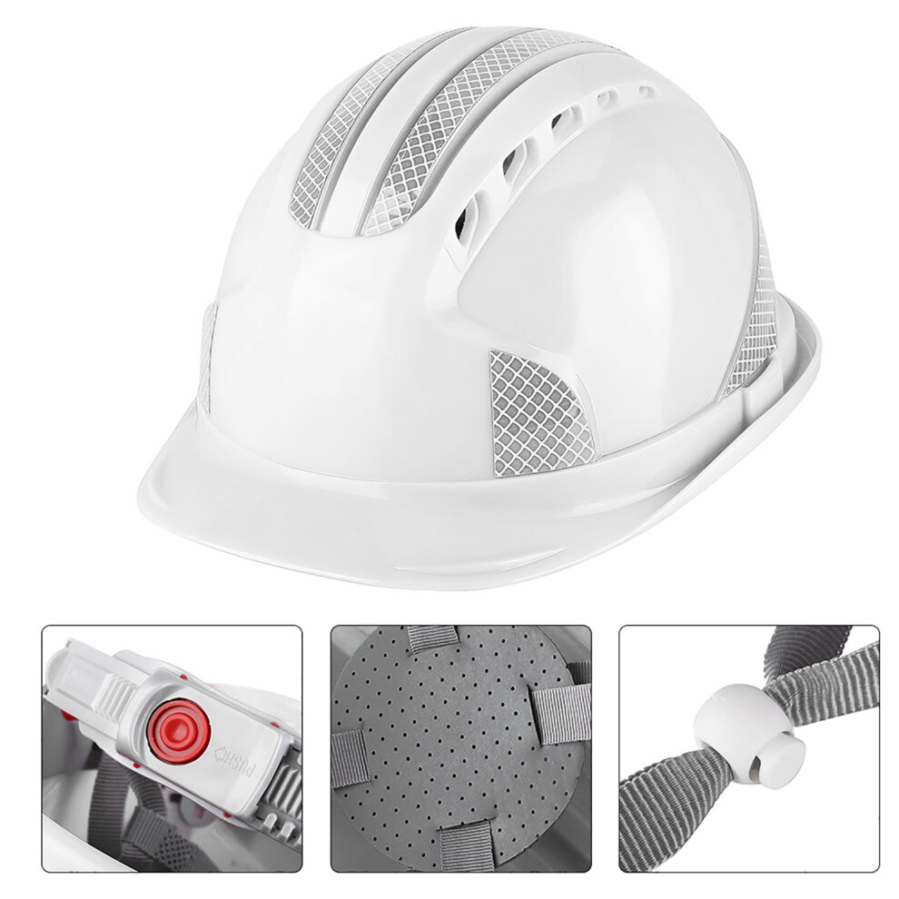 Construction Safety Helmet Abs Ventilated White With Reflective Stripe, Adjustable 4171377846846