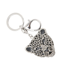 Rhinestone Leopard Head Keychain Silver Gift for Girl Christmas