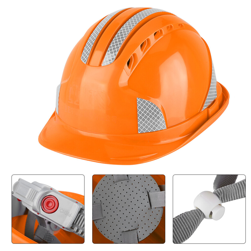 Construction Safety Helmet Abs Ventilated Orange With Reflective Stripe, Adjustable 4971377846934