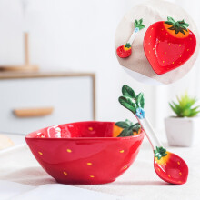 Ceramic Dinnerware Set Black Plates and Bowls with Cute Strawberry Design for Dessert and Snacks 4PCS