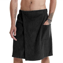 Bathrobe For Men Wearable Solid Black Size M Comfortable Home Wear Bath Dress And Nightgown Style Bath Towel Included