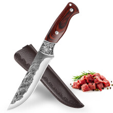 6 Inch Forged Chef Knife Carbon Steel Kitchen Knife Full Tang Wooden Handle with Sheath