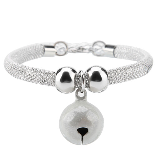 Adjustable White Nylon Cat Collar with Bell & Extension Chain 2
