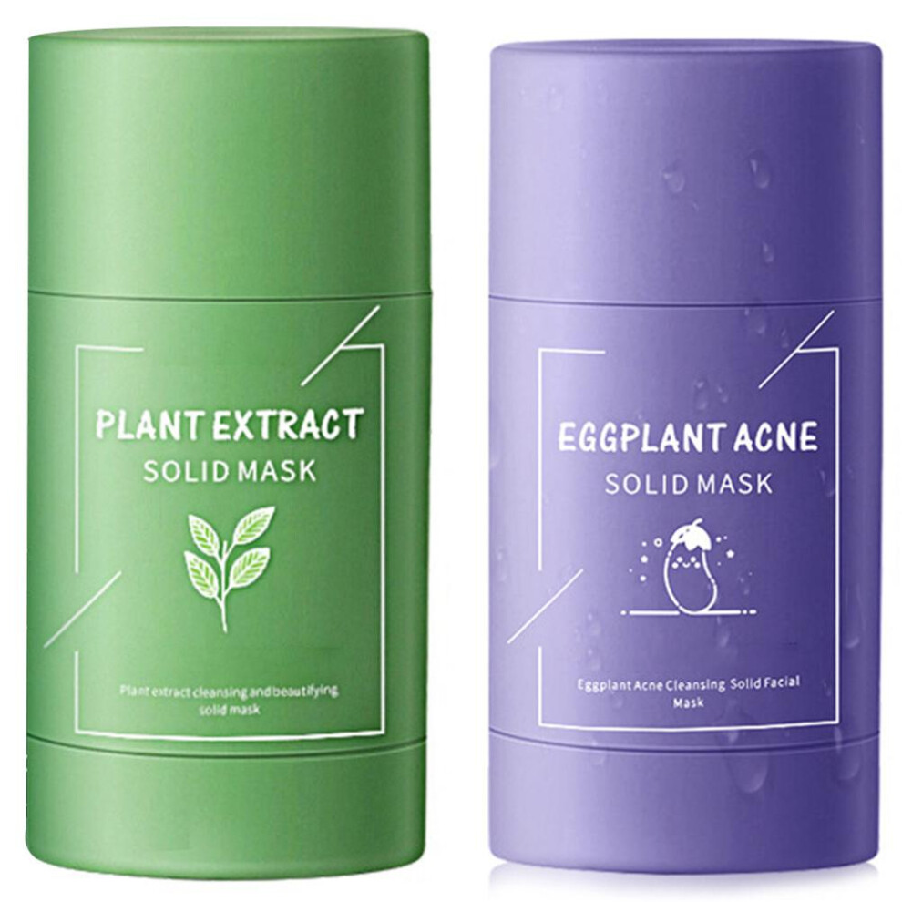 Green/Eggplant Clay-Based Facial Cleansing Stick With Tea Extract And Plant Extracts For Deep Pore Cleansing And Blackhead Removal (Easy To Use High