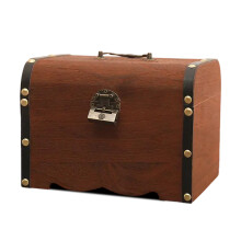 Vintage Wood Piggy Bank with Lock, Antique Look Treasure Box Handmade Wooden Box for Keepsakes Coins and Jewelry, Distressed Finish Wood Chest Rustic