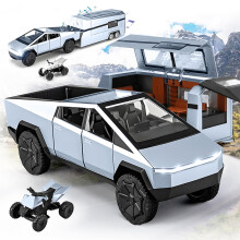 Collectible Model Kit for Car Enthusiasts, Removable Camper with Off-Road Motorcycle and Sound and Light Effects, Interactive Design with Pull Back