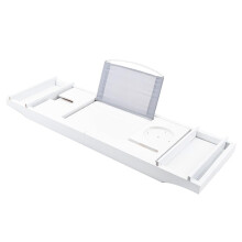 Extendable Drain Bath Shelf Caddy Bamboo Bath Tray For Tub Removable White 109Cm Holds Candles Glasses Books Phone Pad