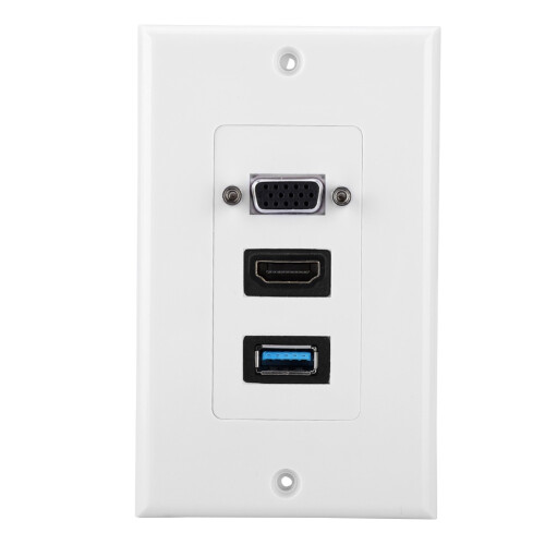 VGA HDMI USB3.0 Wall Socket Panel 3-PORT Wall Mount Adapter Robust Metal Build 2