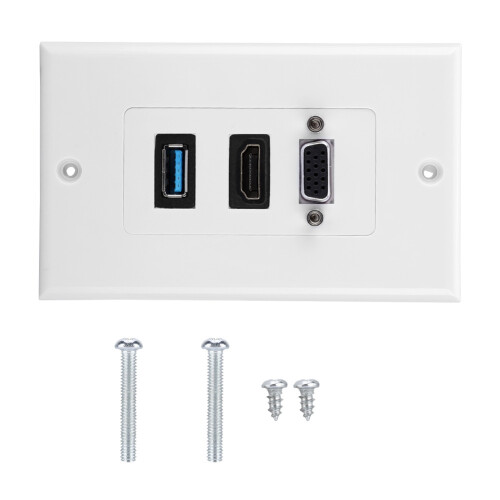 VGA HDMI USB3.0 Wall Socket Panel 3-PORT Wall Mount Adapter Robust Metal Build 1
