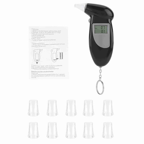 Digital Alcohol Tester LCD Screen 10pcs Mouthpieces Compact Keychain 2