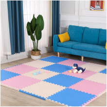 Interlocking Floor Mats 60Piece Puzzle Mat Set 30x30 cm EAV Soft Foam Waterproof Surface Beige Pink Blue