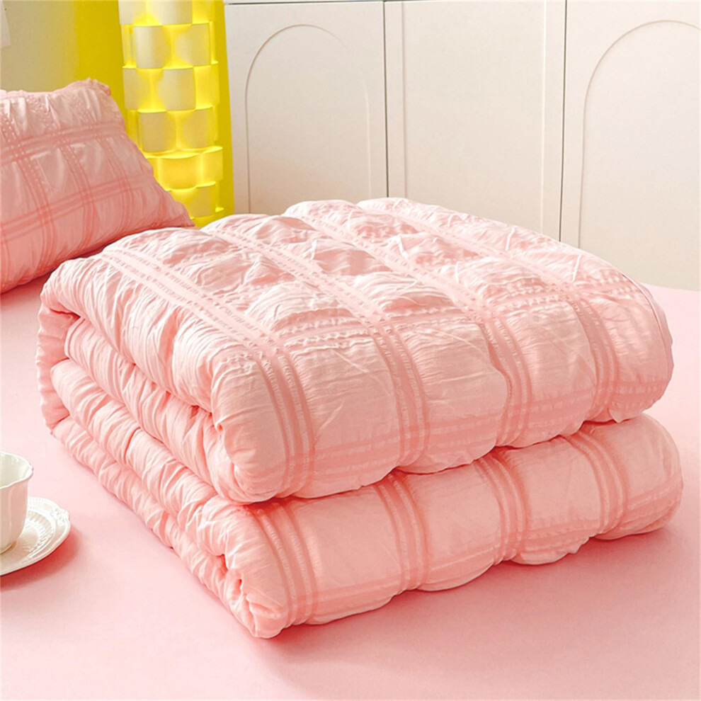 Coverless Duvet Seersucker Quilted Bedspread, Lightweight All Season Coverlet, 150X200cm Washable Patchwork Quilt Pink