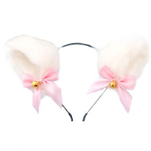 Acessório de cabeça em material macio e realista para cosplay de anime, orelhas de gato fofas com faixa elástica, decoração com sino que