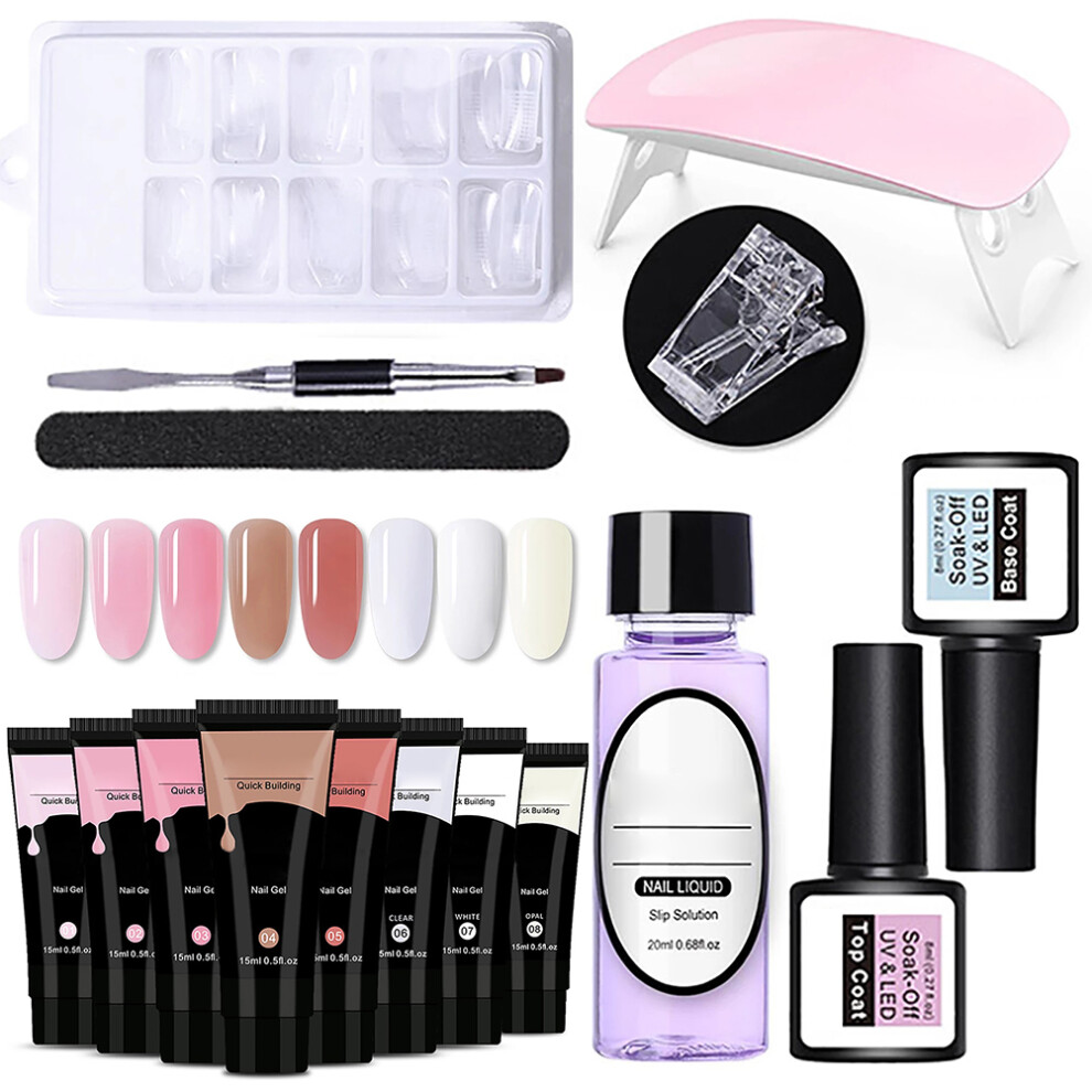 Light Gel Nail Extension Kits With Uv Starter Kit 8 Colors Poly Nails Gel Full Set Odorless Organic Resin Builder Nail Extension Gel For Diy Nail Art