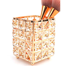 Porte-pinceaux de maquillage en cristal, multifonctionnel, pour stylos et cosmétiques, avec une forme géométrique moderne et des finitions