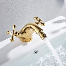 Kitchen Taps Faucet Gold Brass Bidet Basin Faucet Dual Handles Single Hole Deck Mounted Water Mixer Tap