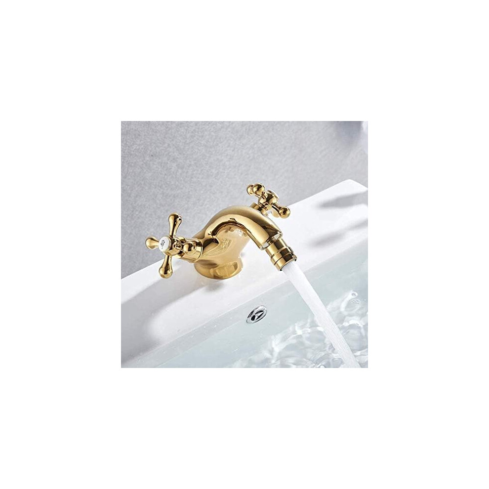 Kitchen Taps Faucet Gold Brass Bidet Basin Faucet Dual Handles Single Hole Deck Mounted Water Mixer Tap 9199774342520