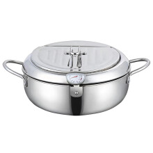 Japanese Deep Fryer with Thermometer and Oil Draining Rack for Gas and Induction Cooking