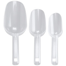 Ice Scoop Set, Clear FoodSafe Plastic Scoops with NonSlip Grip, 3 Sizes for Kitchen and Parties