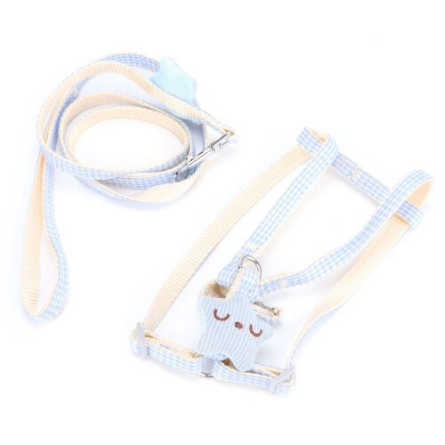 Adjustable Soft Mesh Pet Harness with Leash for Cats, Blue 1.5cm