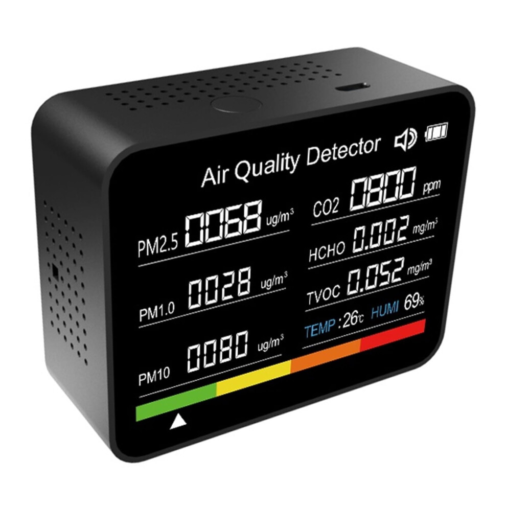 8 In 1 Air Quality Monitor CO2 Meter with TVOC, HCHO, PM2.5, PM1.0, PM10, Temperature and Humidity Detection, Black