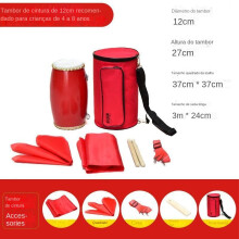 (Tambor de cintura de 12cm, Conjunto completo de acessórios 3 metros saco de tambor de seda) Tambor de cintura de couro de 12cm