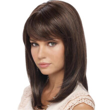 Perruque à frange élégante, bonnet ajustable, fibre résistante à la chaleur, coupe au carré longue dégradée, aspect naturel, polyester pour