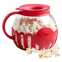 Microwave Popcorn Maker 2.13L Borosilicate Glass with Lid for Parties Dishwasher Safe Red