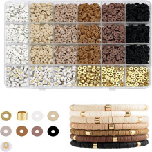 2414 Pieces Bracelet Making Kit Soft Pottery Flake Beads 24Compartment Clay Bead Kit DIY Jewelry Making Brown Clay Kit