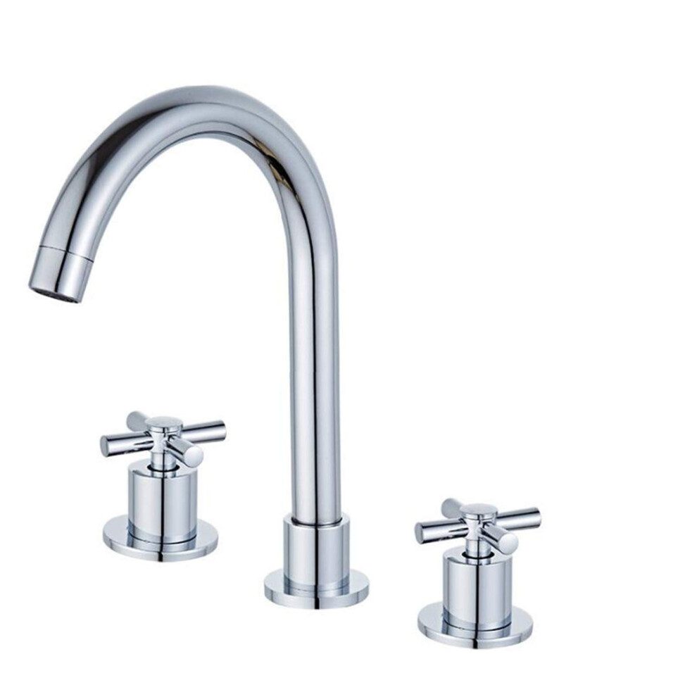 Bathroom Sink Faucet Widespread Brass Lavatory 3 Hole Vanity Sink Mixer Tap With Hot And Cold Water Double Cross Handles 9094768621370