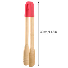 Wooden BBQ Tongs Red Kitchen Food &amp; Bread Clamp Buffet Steak Serving Tool
