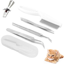 Stainless Steel Tick Remover Set for Pets with Comb & Clip Kit