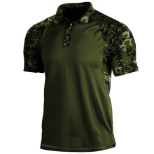 Military Camouflage Polo Shirt Men's Henley Style Outdoor Breathable Patchwork Combat Tactical Shirt Army Green