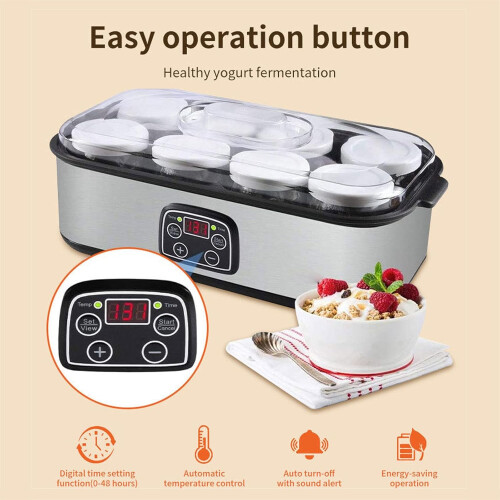 Electric Yogurt Maker 1400ml with 8 Glass Jars, Adjustable Temperature, 48H Timer, LED Display 2