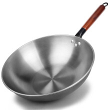 Handmade Iron Wok 32cm NonCoating Traditional Chinese Wok with Detachable Wooden Handle for Gas Stove