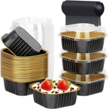 Disposable Aluminum Pans For Baking And Serving, Mini Cake Pans With Lids Set With Spoons, Premium Quality Material Food-Grade Foil Construction,