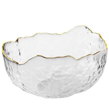 Clear Fruit Bowl with Gold Trim, Glass Bowl for Salads and Desserts, Transparent Serving Bowl with Elegant Design, Decorative Bowl for Kitchen